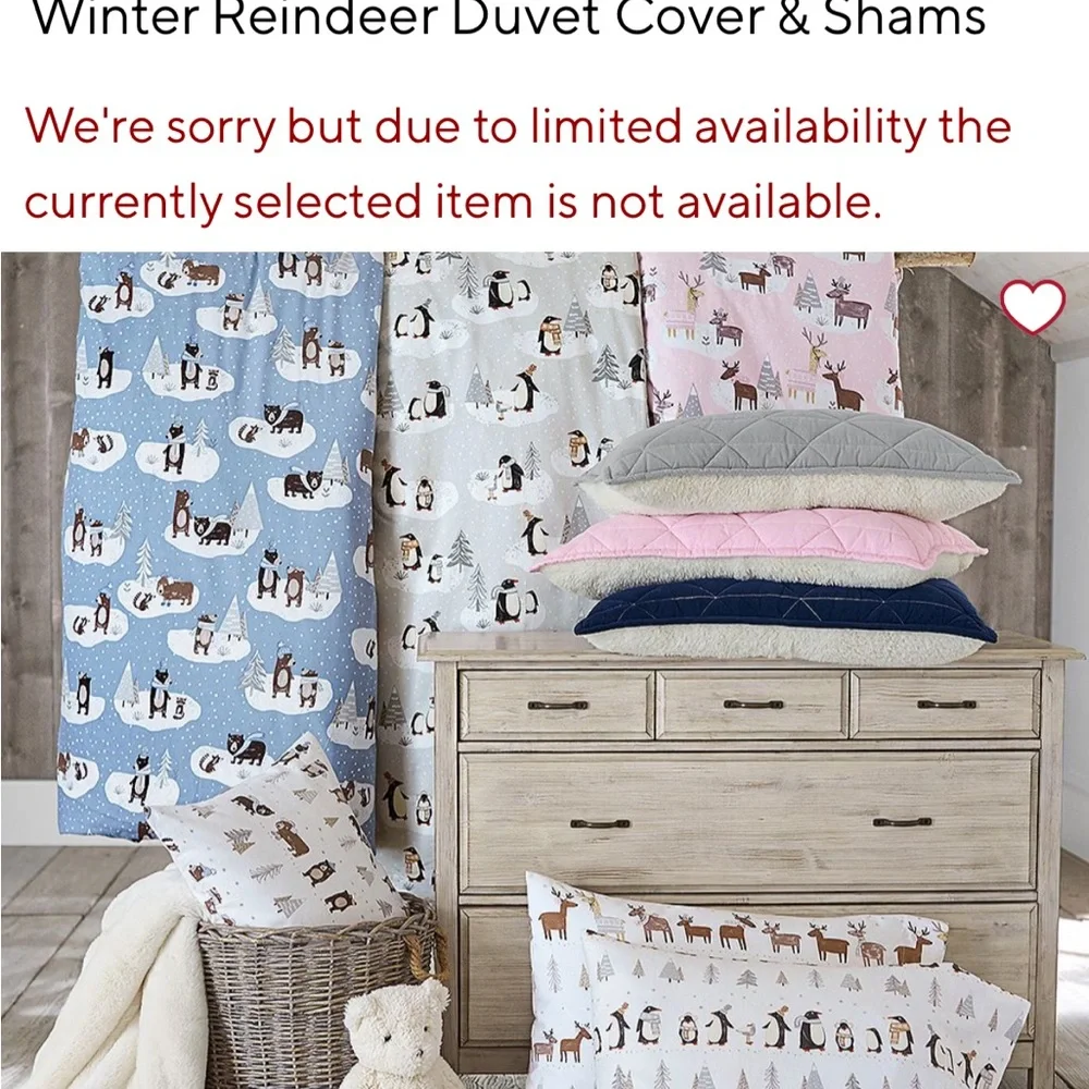 Pottery Barn Kids winter Pink blush Reindeer Duvet Cover and sham organic cotton